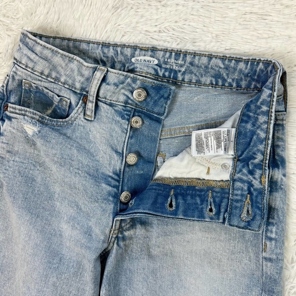 Old Navy O.G. Straight High-Waisted Button-Fly Cut-Off Jeans Raw Hem Light Wash - Picture 5 of 10
